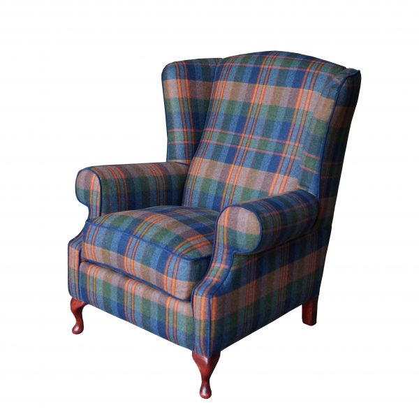 Classic ear armchair Chadderton with tartan fabric